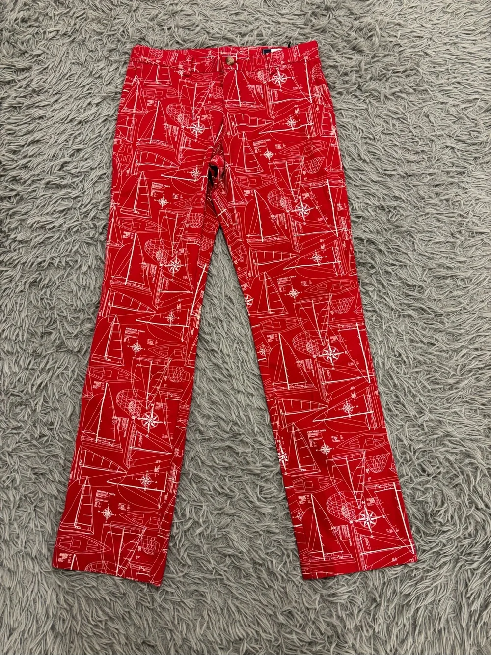 Vineyard Vines Men Red White Nautical Boat Print Breaker Pants 30X32 Preppy Golf